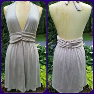 Alice + Olivia Backless Iridscent  halter backless knit cotton drapey dress